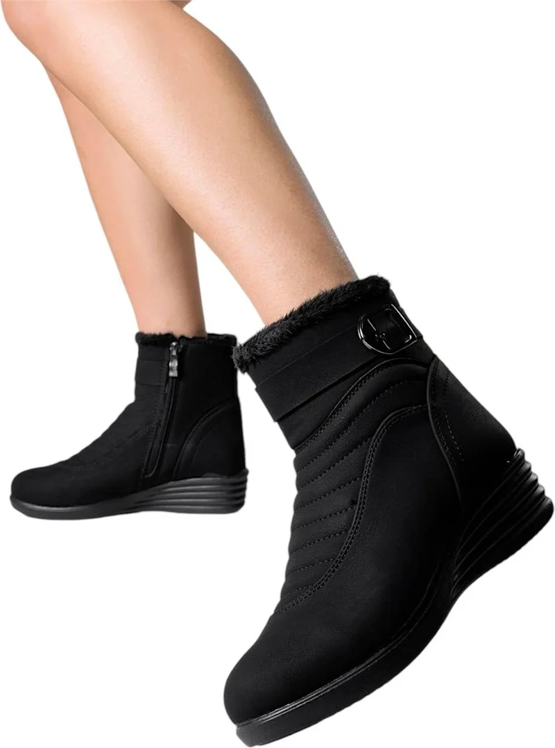 Liger Women's Zippered Furry Cold Proof Lightweight Non-Slip Sole Boots (Size 36-42) Black - Black