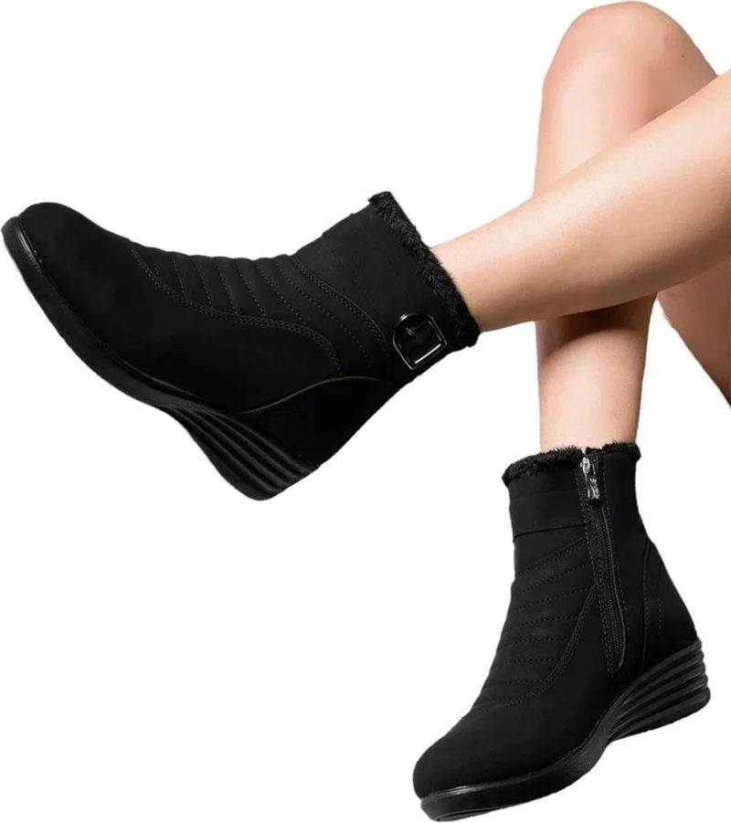 Liger Women's Zippered Furry Cold Proof Lightweight Non-Slip Sole Boots (Size 36-42) Black - Black