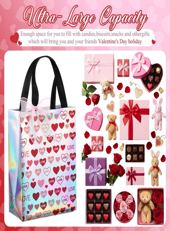 Henoyso 12 Party Favor Bags with Handle Iridescent Reusable Iridescent Gift Bags Non-woven with Gift Sturdy Cardboard Bottom for Christmas, Weddings and Xmas Holiday, 12.6 x10.6 x3.9 (Heart) - Image 3