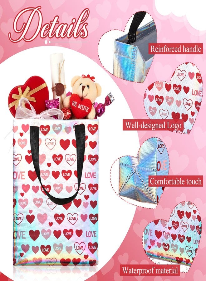 Henoyso 12 Party Favor Bags with Handle Iridescent Reusable Iridescent Gift Bags Non-woven with Gift Sturdy Cardboard Bottom for Christmas, Weddings and Xmas Holiday, 12.6 x10.6 x3.9 (Heart) - Image 4