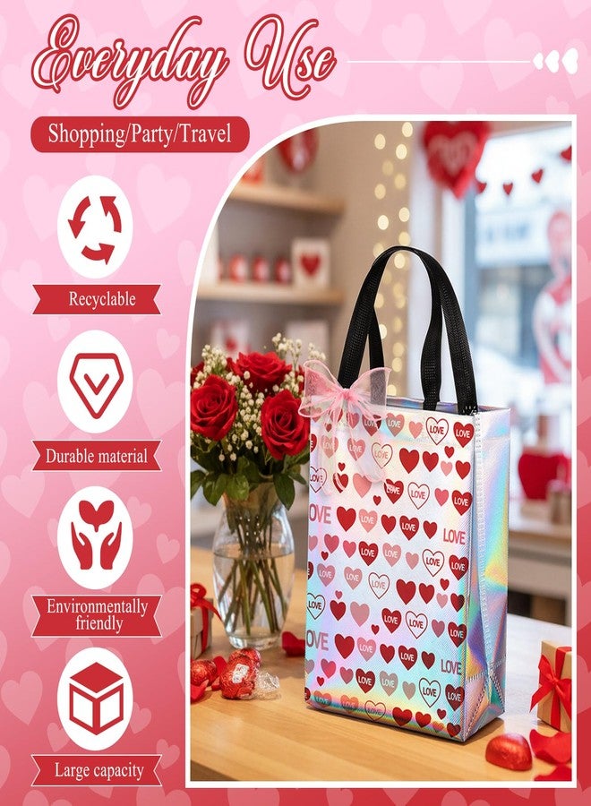 Henoyso 12 Party Favor Bags with Handle Iridescent Reusable Iridescent Gift Bags Non-woven with Gift Sturdy Cardboard Bottom for Christmas, Weddings and Xmas Holiday, 12.6 x10.6 x3.9 (Heart) - Image 5