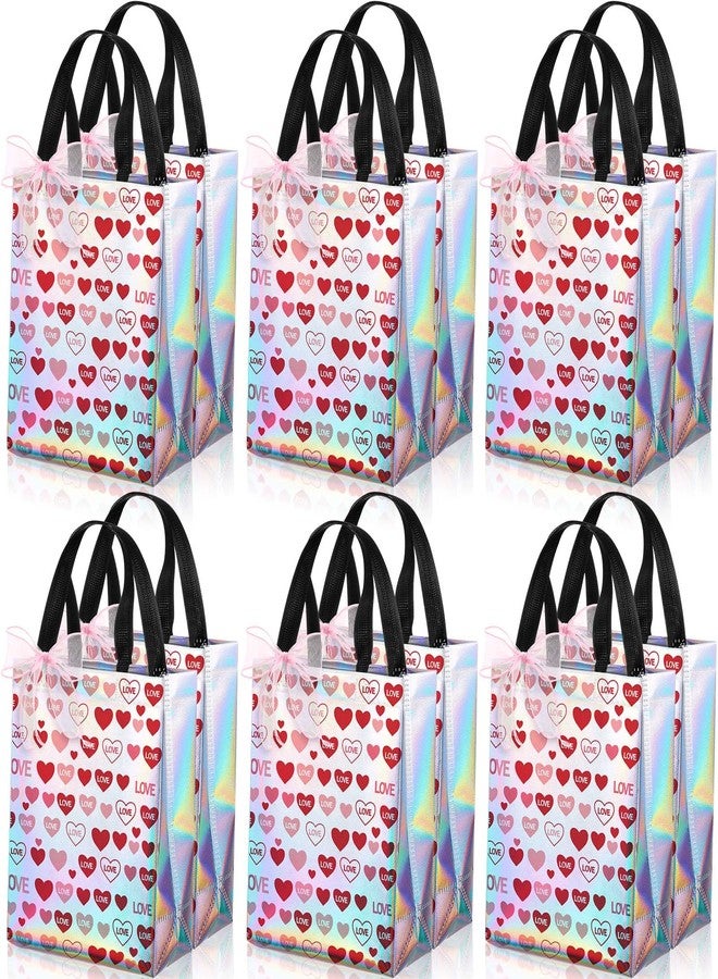 Henoyso 12 Party Favor Bags with Handle Iridescent Reusable Iridescent Gift Bags Non-woven with Gift Sturdy Cardboard Bottom for Christmas, Weddings and Xmas Holiday, 12.6 x10.6 x3.9 (Heart) - Image 1