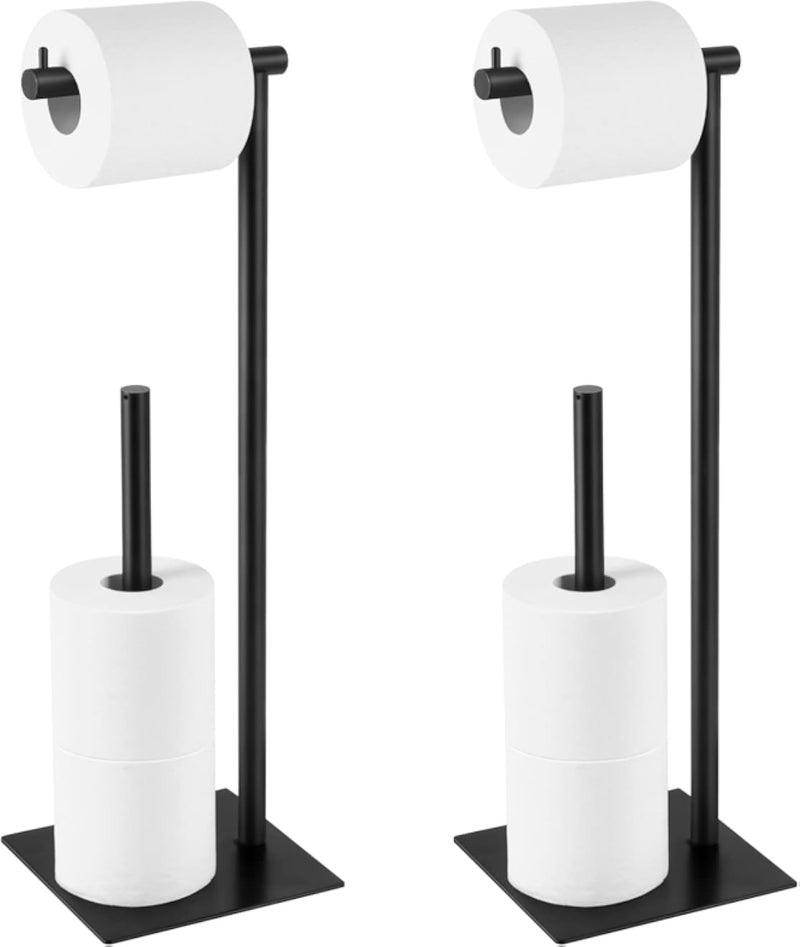 2 Pack Freestanding Toilet Paper Storage Racks Roll Holders Stand for Bathroom Spare Roll Paper Stand with Reserve Storage Exquisite Black Metal Free Standing Paper Racks