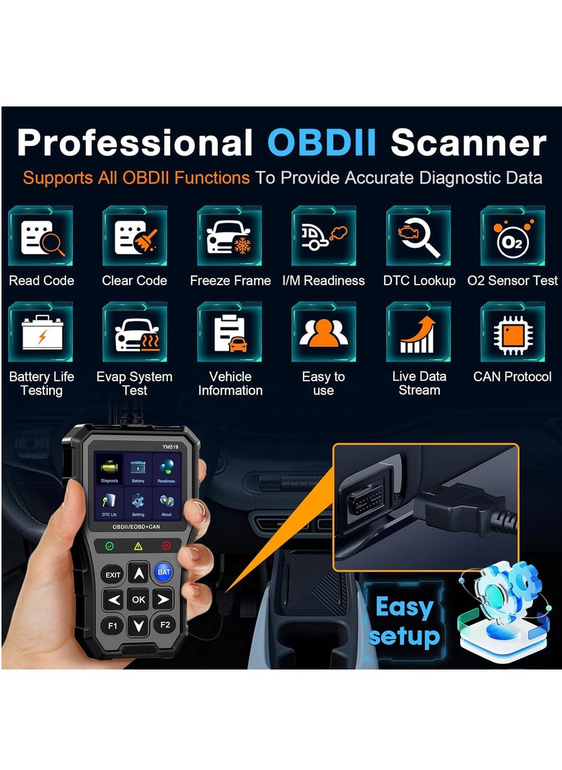 LAESO Professional OBD2 Scanner Battery Tester for Car: Color Screen Code Reader Easy Setup Clear Engine Fault Light-OBDII/EOBD Diagnostic Scan Tool Read Voltage/Life for All OBD II Protocol Cars Since 1996  - Image 2