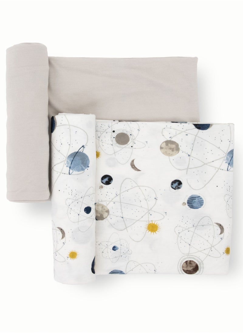 little unicorn - Stretch Knit Swaddle 2 Pack Planets - Image 1