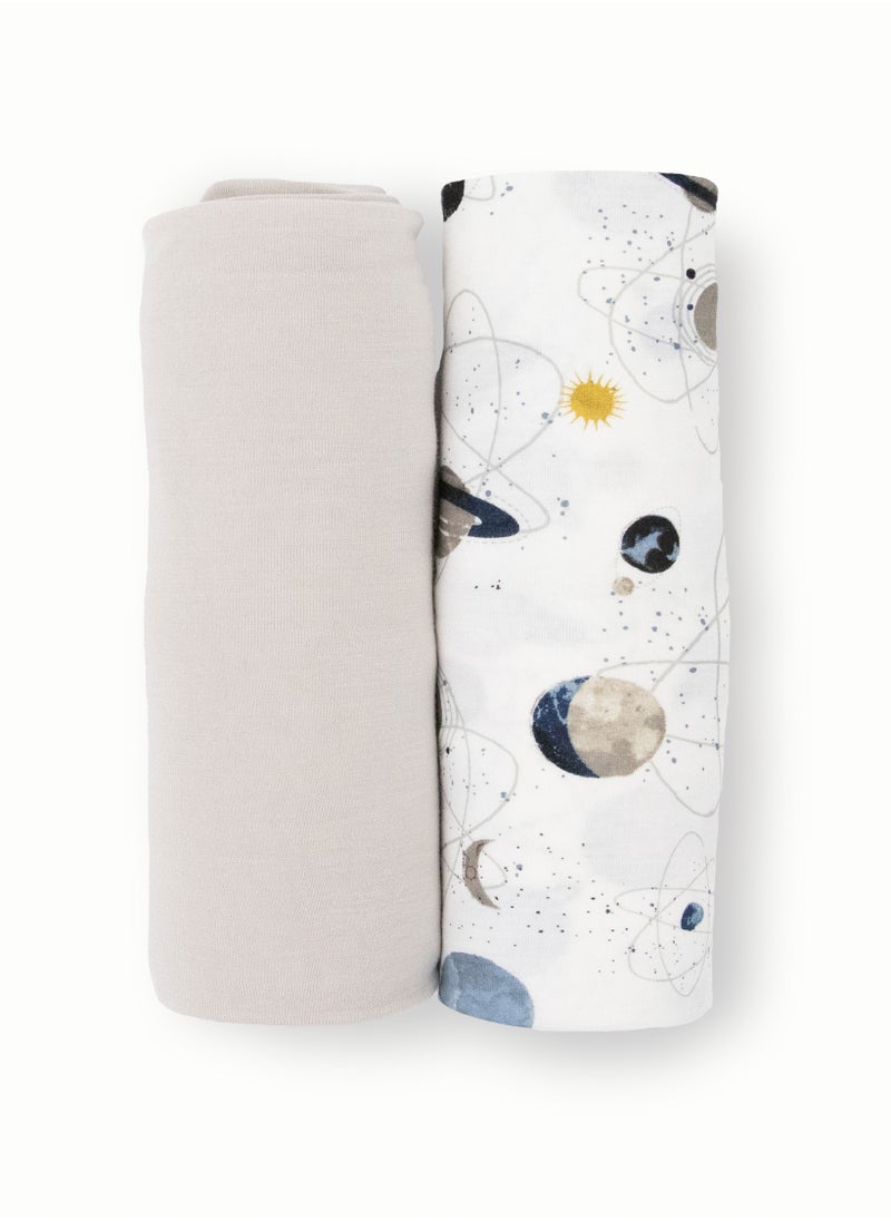 little unicorn - Stretch Knit Swaddle 2 Pack Planets - Image 1