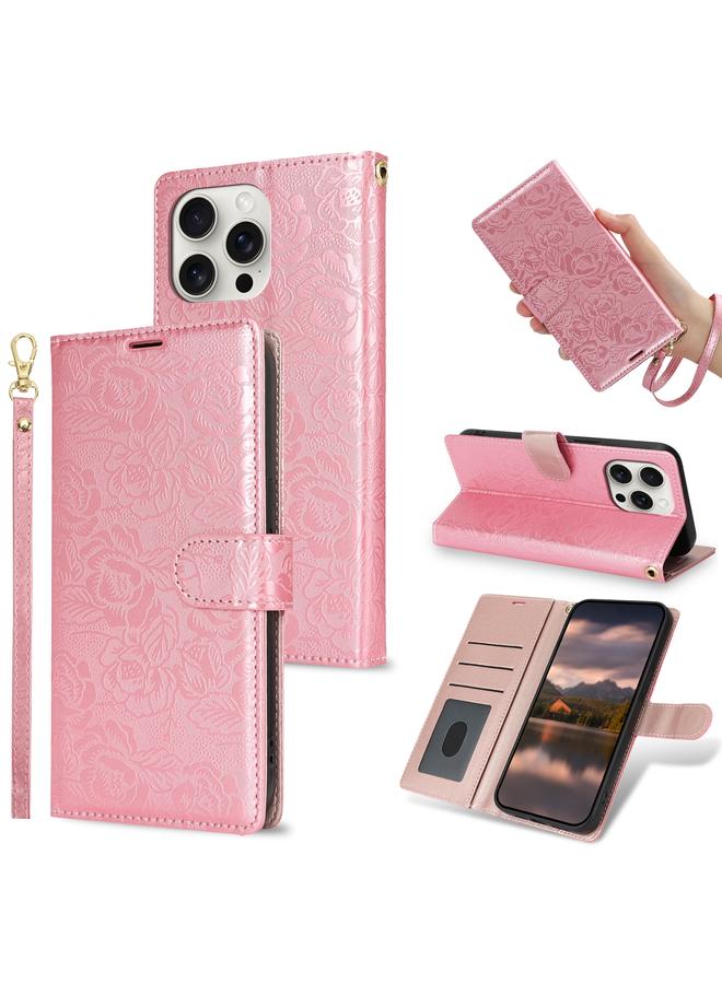 The Bros Case For iPhone 16 Pro Max Peony Flowers Imprint Leather Phone Case