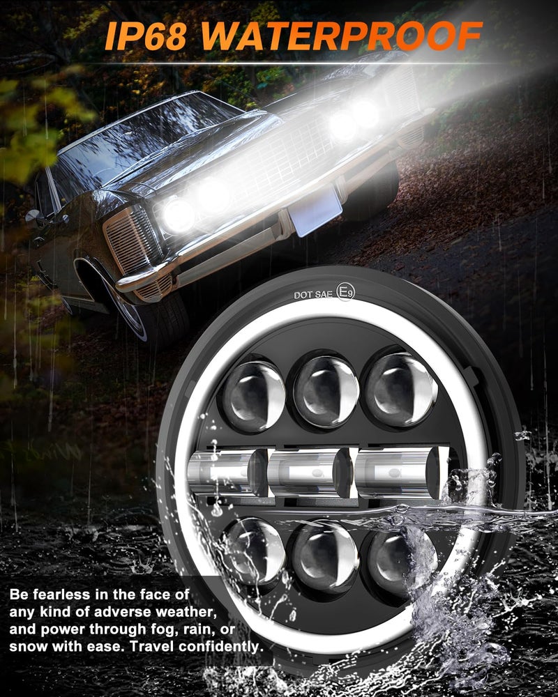 MGLLIGHT 5-3/4 5.75 inch LED Headlight White Amber LED Halo Compatible with Challenger Gran Torino Oldsmobile Cutlass Plymouth Fury Muscle Cars Trucks Angel Eye Headlights, 4 Set - Image 4