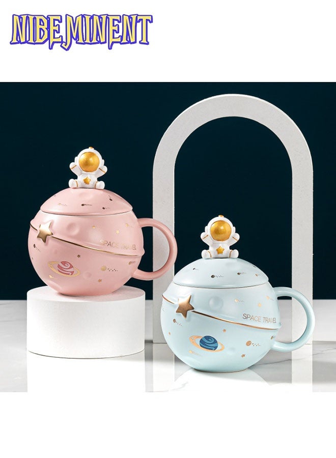 NIBEMINENT Astronaut Cup Space Embossed Planet Mug, Cute Ceramic Coffee Mug, Novelty Mug with Lid and Spoon for Coffee, Tea, Milk, Aesthetic Room Decor Funny Gift Birthday for Girl Boy Women (pink) - Image 5