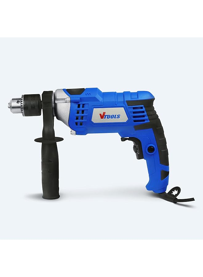 VTOOLS High Quality 1050 Watt Impact Drill With Multi Function Hammer And Drill Metal Body 360°Rotating Side Handle Guide Ruler And Variable Speed Blue Vt1207 - Image 3