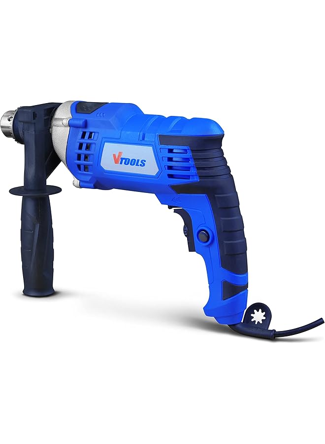 VTOOLS High Quality 1050 Watt Impact Drill With Multi Function Hammer And Drill Metal Body 360°Rotating Side Handle Guide Ruler And Variable Speed Blue Vt1207 - Image 4