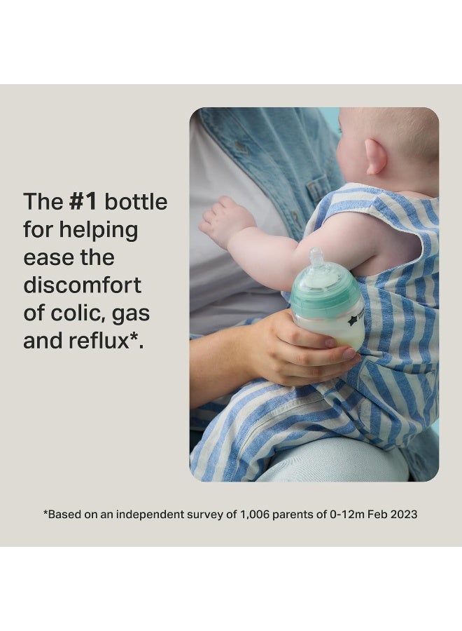 Tommee Tippee Baby Bottles, Advanced Anti-Colic Baby Bottle with Slow Flow Breast-Like, 9oz, 0m+, Self-Sterilizing, Baby Feeding Essentials, Pack of 2 - Image 2