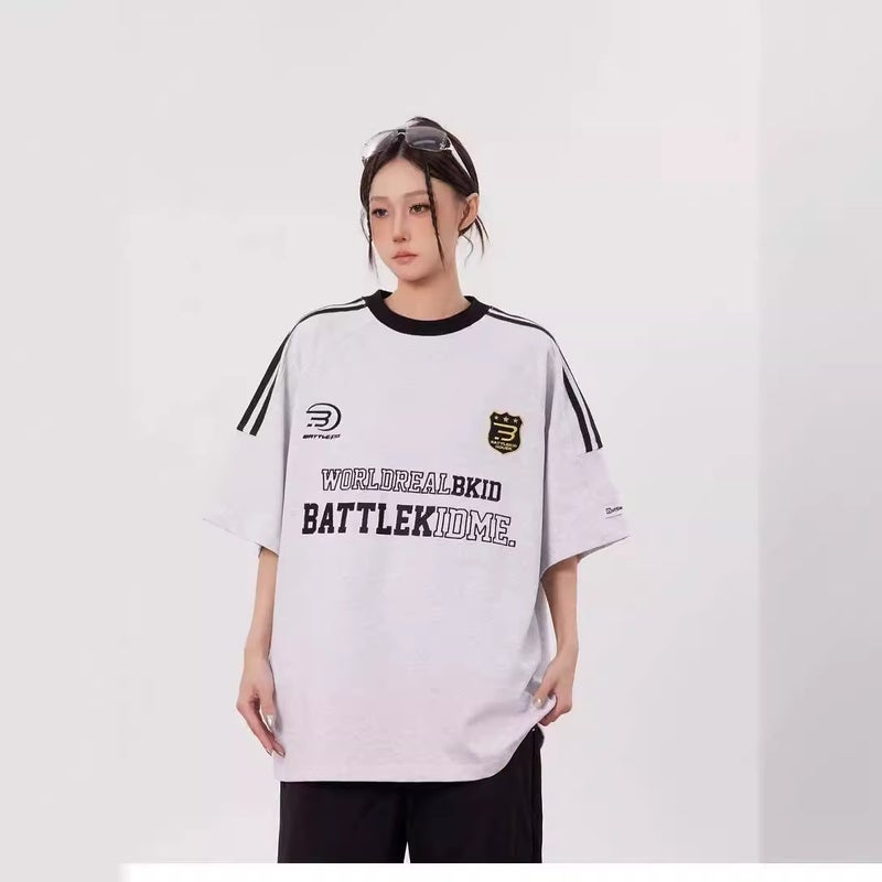 American Retro Raglan Stripesd Sports Short-Sleeved T-Shirt For Men And Women Summer Fashion Brand High Street Loose And Versatile Couple Tops - Image 3