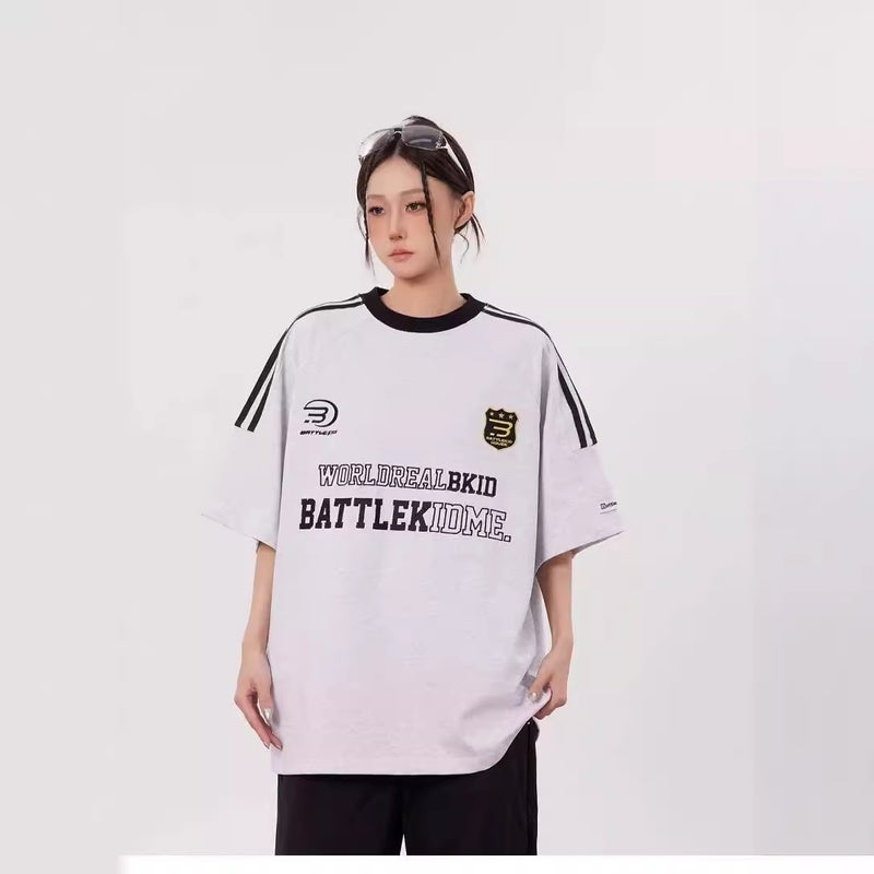 American Retro Raglan Stripesd Sports Short-Sleeved T-Shirt For Men And Women Summer Fashion Brand High Street Loose And Versatile Couple Tops - Image 2