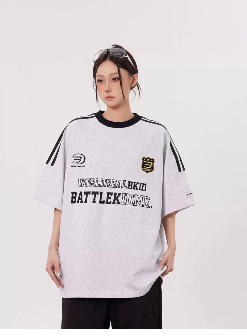 American Retro Raglan Stripesd Sports Short-Sleeved T-Shirt For Men And Women Summer Fashion Brand High Street Loose And Versatile Couple Tops - Image 1