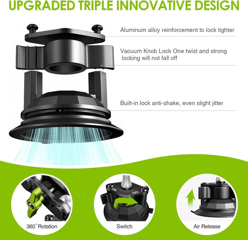 klarako Suction Cup Holder Phone Mount Car 360° Rotating,Universal Ball Head Arm for Phone Car Holder Video Recording Vlog Ballhead Magic Arm Cell Phone for Car Dashboard Windshield Vehicle Sunroof (Black) - Image 4