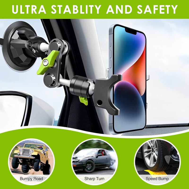 klarako Suction Cup Holder Phone Mount Car 360° Rotating,Universal Ball Head Arm for Phone Car Holder Video Recording Vlog Ballhead Magic Arm Cell Phone for Car Dashboard Windshield Vehicle Sunroof (Black) - Image 2