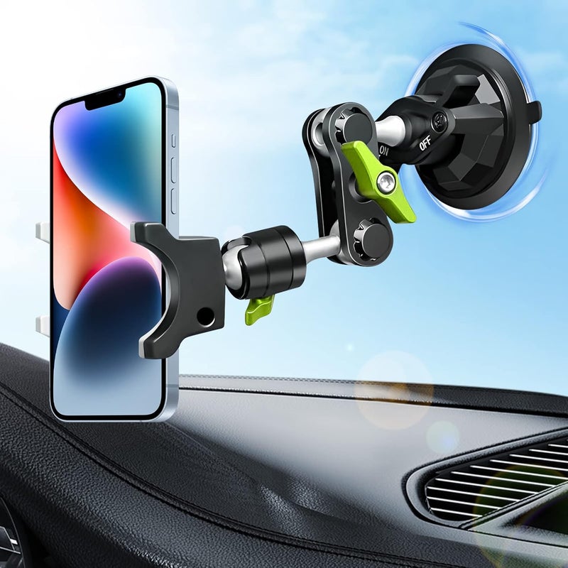 klarako Suction Cup Holder Phone Mount Car 360° Rotating,Universal Ball Head Arm for Phone Car Holder Video Recording Vlog Ballhead Magic Arm Cell Phone for Car Dashboard Windshield Vehicle Sunroof (Black) - Image 1