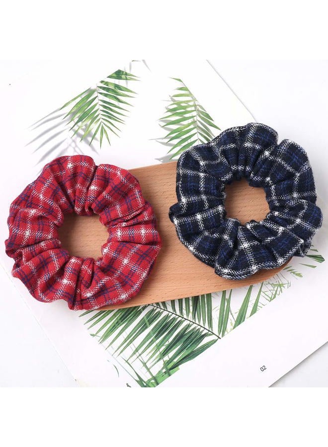 DINPREY Plaid Hair scrunchies prime, Plaid Elastic Hair Ties,Various colorsLarge Hair Ties, Strong Elastic Hair Bobbles for Ponytail Holder (7 PCS Plaid) - Image 4