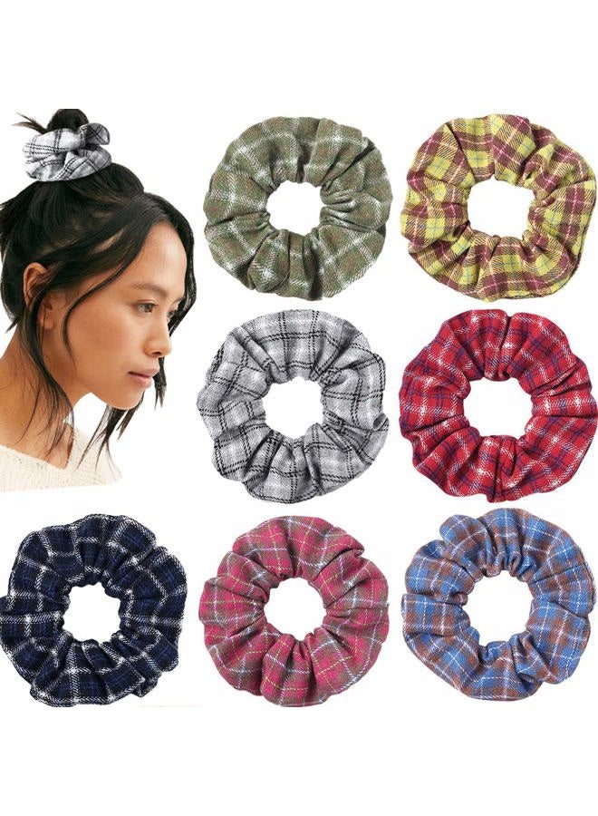 DINPREY Plaid Hair scrunchies prime, Plaid Elastic Hair Ties,Various colorsLarge Hair Ties, Strong Elastic Hair Bobbles for Ponytail Holder (7 PCS Plaid) - Image 1
