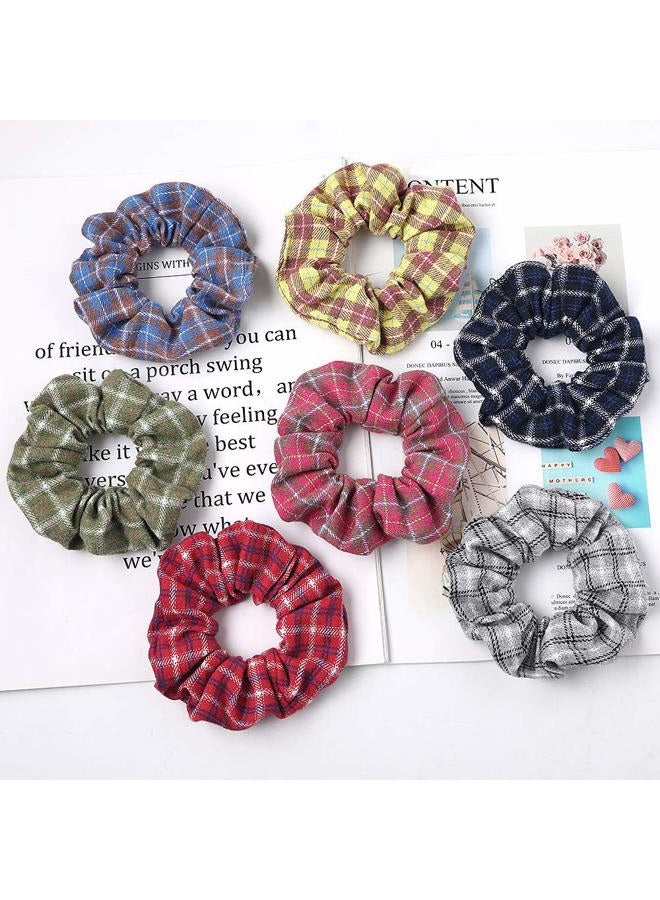 DINPREY Plaid Hair scrunchies prime, Plaid Elastic Hair Ties,Various colorsLarge Hair Ties, Strong Elastic Hair Bobbles for Ponytail Holder (7 PCS Plaid) - Image 2
