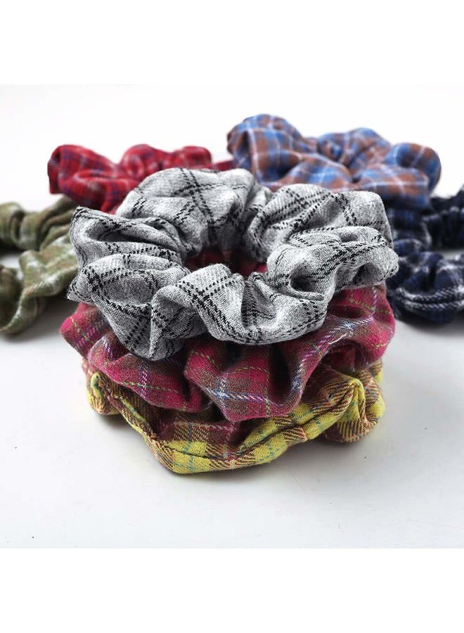 DINPREY Plaid Hair scrunchies prime, Plaid Elastic Hair Ties,Various colorsLarge Hair Ties, Strong Elastic Hair Bobbles for Ponytail Holder (7 PCS Plaid) - Image 3