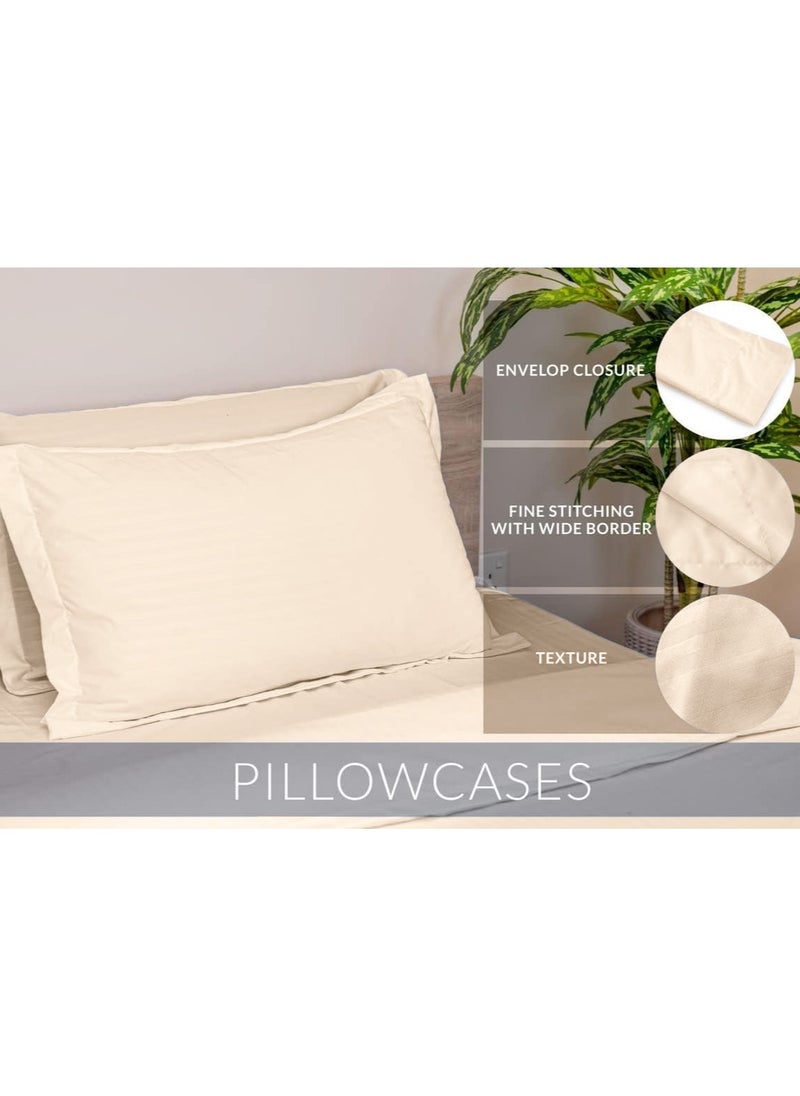 Eworld 6-Piece Premium King Size Bedding Set, Cream Striped Design and High Quality Cotton Hotel Luxury Bedsheet Soft Quilt Cover and Pillowcases  - Image 4