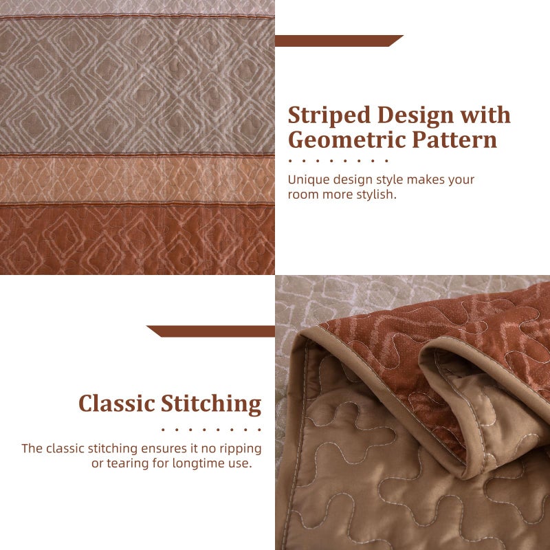 Cottolester Boho Quilt Set King Size 3 Pieces,Red Orange Striped Bedspread,Bohemian Farmhouse Coverlet Set Soft Microfiber Bedding Set for All Season 110"x90" - Image 4