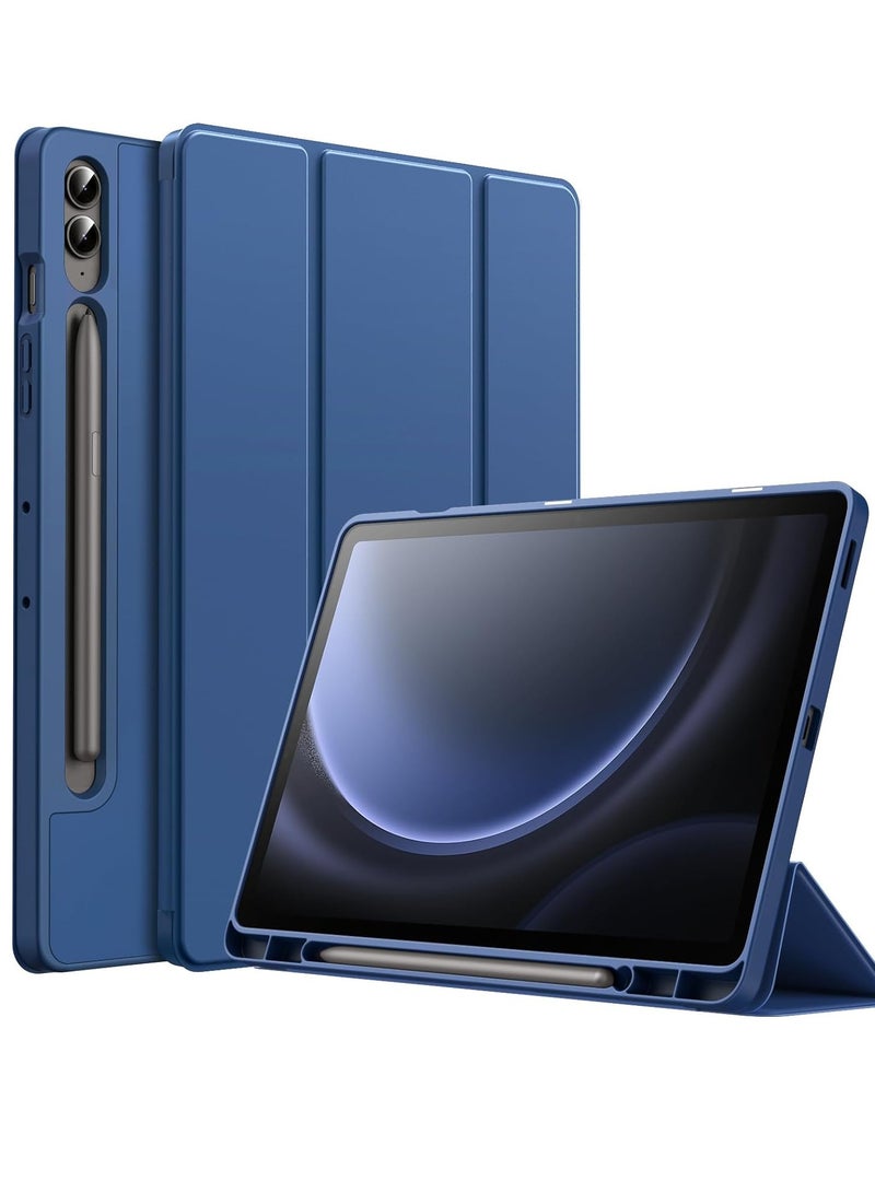 DUSALA Case for Samsung Galaxy Tab S9 FE+ / S9 FE Plus 12.4-Inch – Soft TPU Tri-Fold Stand Protective Cover with S Pen Holder, S Pen Charging Support, Auto Wake/Sleep (Navy) - Image 1