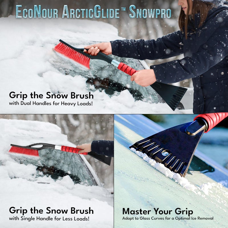 EcoNour 27" Aluminum Car Snow Scraper and Brush (Red) | Scratch-Free Weaved Bristle Head with Metal Body Ice Scraper for Car Windshield | Tough Ice Scraper with Ergonomic Foam Grip for Cars | 1 Pack - Image 2
