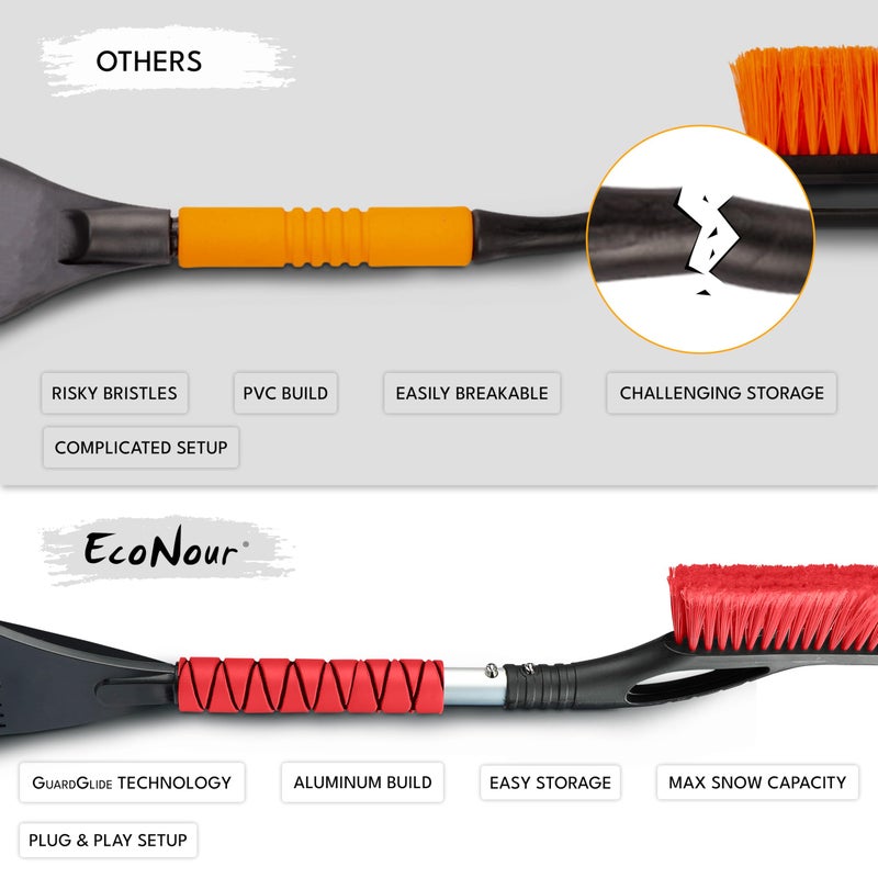 EcoNour 27" Aluminum Car Snow Scraper and Brush (Red) | Scratch-Free Weaved Bristle Head with Metal Body Ice Scraper for Car Windshield | Tough Ice Scraper with Ergonomic Foam Grip for Cars | 1 Pack - Image 5