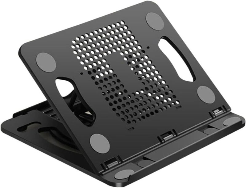 Mikinona Adjustable Laptop Bracket and Tablet Stand with Anti-Slip Heat Dissipation for Portable Computer Cooling, Foldable Black Desktop Holder for Office and Travel Use - Image 1
