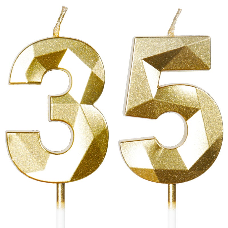 Yiran 35th Birthday Candles, Number 35 Candle, Gold Candles, Birthday Cake Candle, Happy Birthday Candle, Cake Candles, Cake Decorations for Birthday Party, Wedding, - Image 1