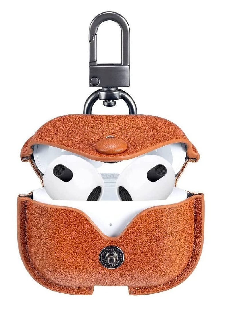 GENNEXT - AirPods 3rd Generation Case (2021), Leather Protective Case Skin Cover with Keychain and Lock for Apple Airpods 3 Case Women Men (Brown) - Image 1