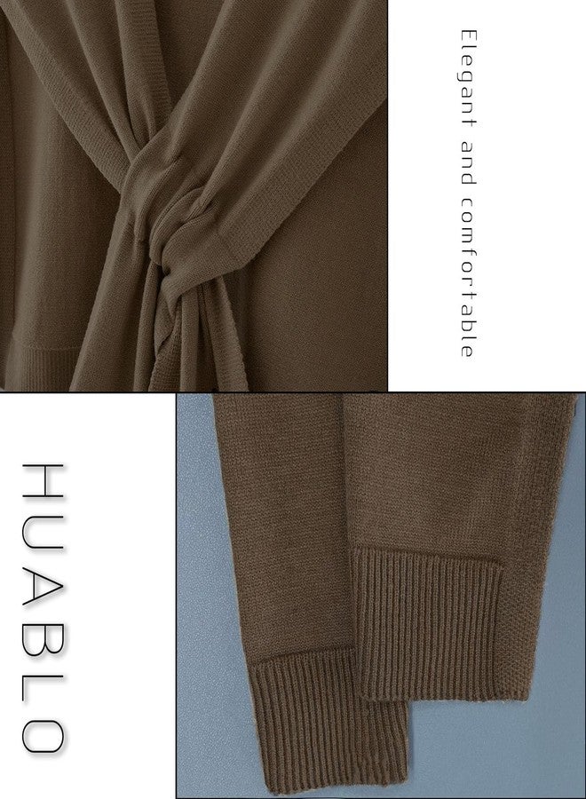 huablo Women's Fashion Knitted Shawl - Khaki Sweater Shawl for Air-Conditioned Rooms, Mocha Brown, once size - Image 3