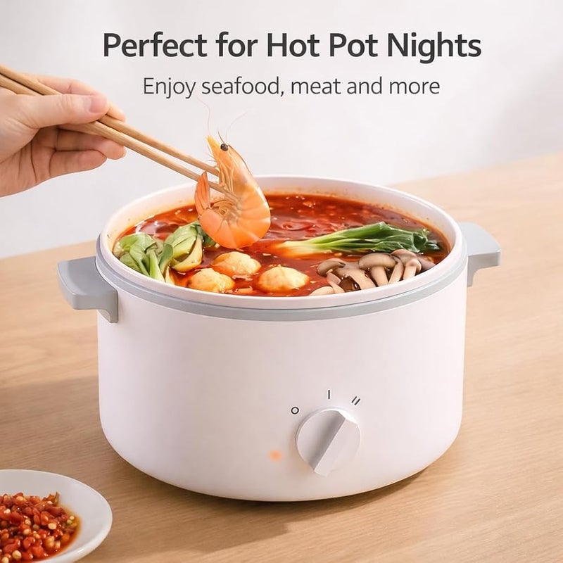 XVersion 1.6L Mini Electric Hot Pot with Steamer, Portable Nonstick Cooker with Dual Power 300W/600W for Ramen, Soup, Pasta, Shabu-Shabu & Steaming - White - Image 4