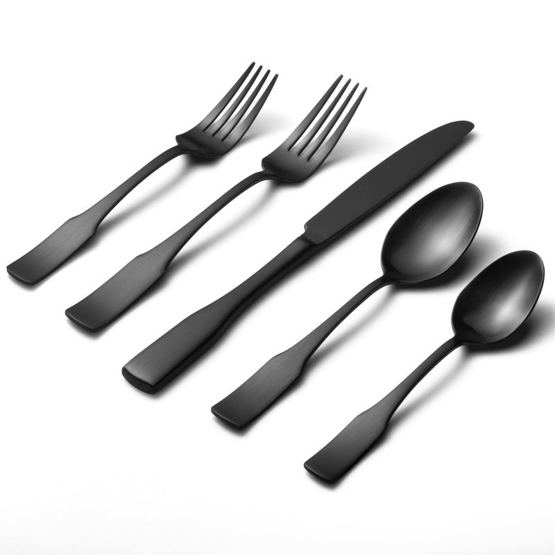 Alata Kate Black Satin 40-Piece Silverware Set, Service for 8, Stainless Steel Flatware Set, Matte Polished Cutlery Set, Dishwasher Safe - Image 1