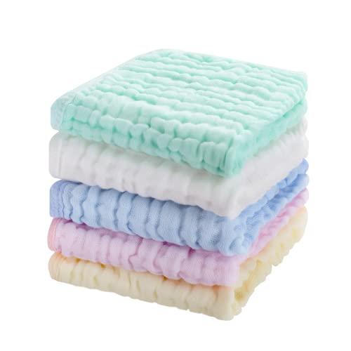 CottCare Baby Muslin Washcloths,Natural Purified Muslin Cotton Baby Wipes 6 Layer Absorbent Soft Newborn Baby Face Towel for Sensitive Skin ,Baby Registry as Shower 5 Pack 10x10 inches by CottCare - Image 1