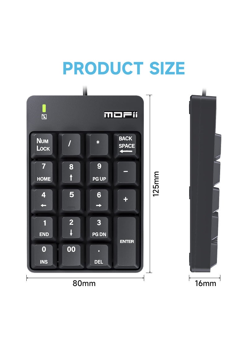 MOFII Wired Number Pad Numeric Keypad Silent 19 Keys USB Numpad, Portable Financial Accounting Keyboard 10 Key for Laptop/Computer/PC/Notebook/Surface Pro - Black