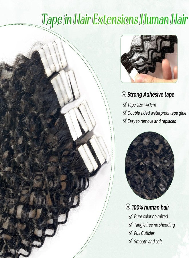 Ubetta 24 Inch Water Wave Tape in Hair Extensions Human Hair, Natural Black Hair Extensions Real Remy Human Hair Tape ins for Black Women, 50g/pack 20pcs Double Sided Invisible Tape Hair Extension - Image 2