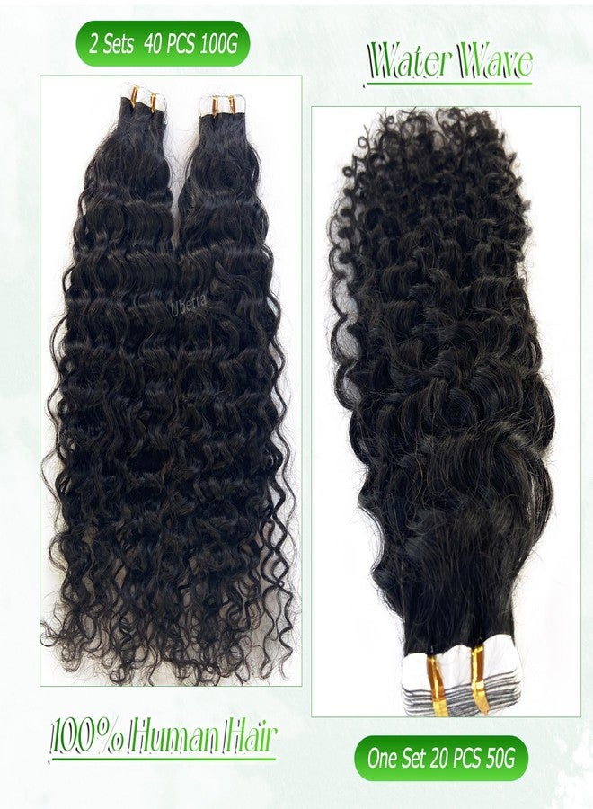 Ubetta 24 Inch Water Wave Tape in Hair Extensions Human Hair, Natural Black Hair Extensions Real Remy Human Hair Tape ins for Black Women, 50g/pack 20pcs Double Sided Invisible Tape Hair Extension - Image 5