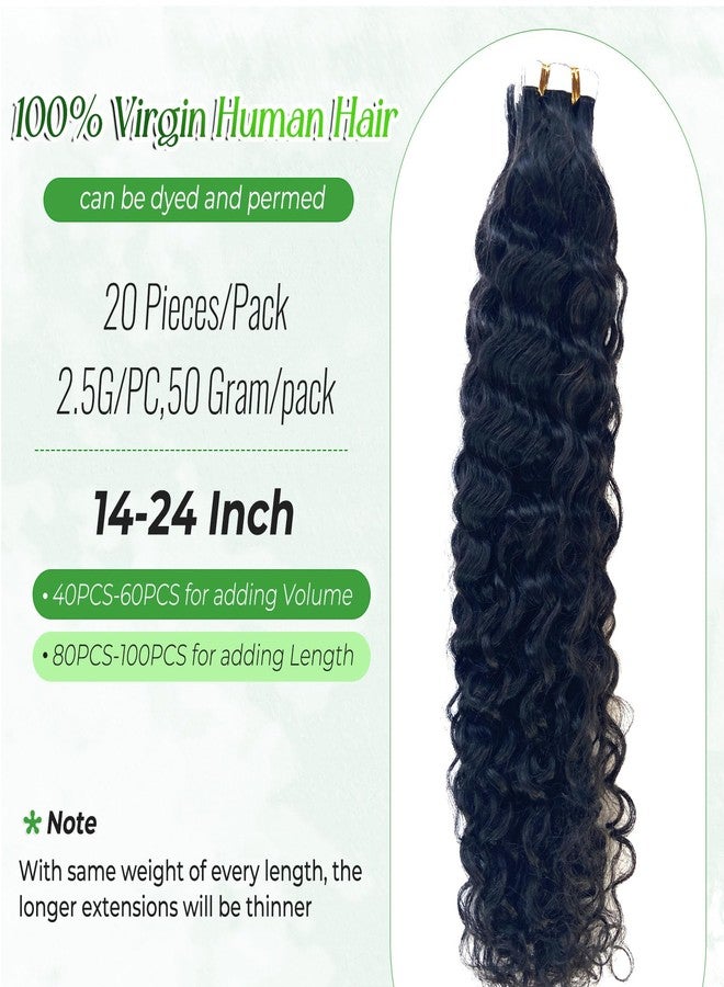 Ubetta 24 Inch Water Wave Tape in Hair Extensions Human Hair, Natural Black Hair Extensions Real Remy Human Hair Tape ins for Black Women, 50g/pack 20pcs Double Sided Invisible Tape Hair Extension - Image 3