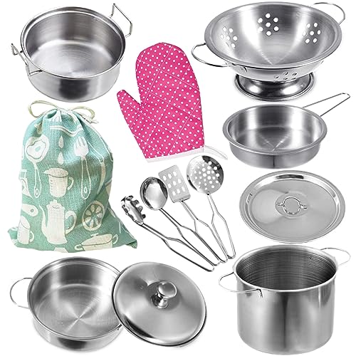KEJIH Cookware Pots and Pans Play Set with Cooking Mini StainlessSteel Kitchen Cooking Utensils ToysPretend Toys for Kids EducationalDevelopment Toy Kitchen Playset Accessories for Kids - Image 1