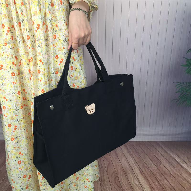 Casual Simple All-Match Bear Embroidered Mummy Bag Baoma Going Out Canvas Bag Mother And Child Tote Bag - Image 5