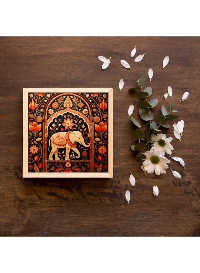 VASL VASL™ Studio Premium Madhubani Art Paintings with Frame for Home Decor - Wall Painting for Living Room Bedroom - Cute Elephant Painting for Wall Decoration -Set of 2 (10x10 inch) (A) - Image 5