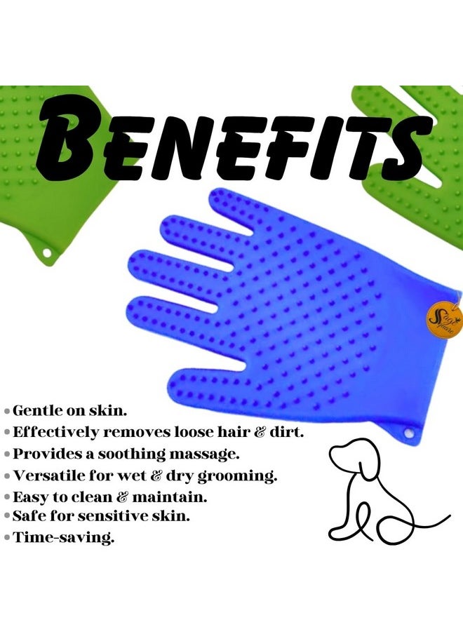 Sage Square Pet Grooming Gloves, Dog Washing Gloves With High-Density Teeth, Heat Resistant Silicone Cat Hair Remover With Enhanced Five Finger Design, Bathing And Massaging For Dogs And Cats  - Image 4