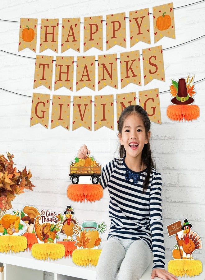 Lonfliness 10pcs Thanksgiving Table Decorations Thanksgiving Honeycomb Centerpiece Party Decoration Thanksgiving Banner Set Fall Table Decor Turkey Pumpkin Truck for Autumn Theme Thanksgiving Party - Image 5