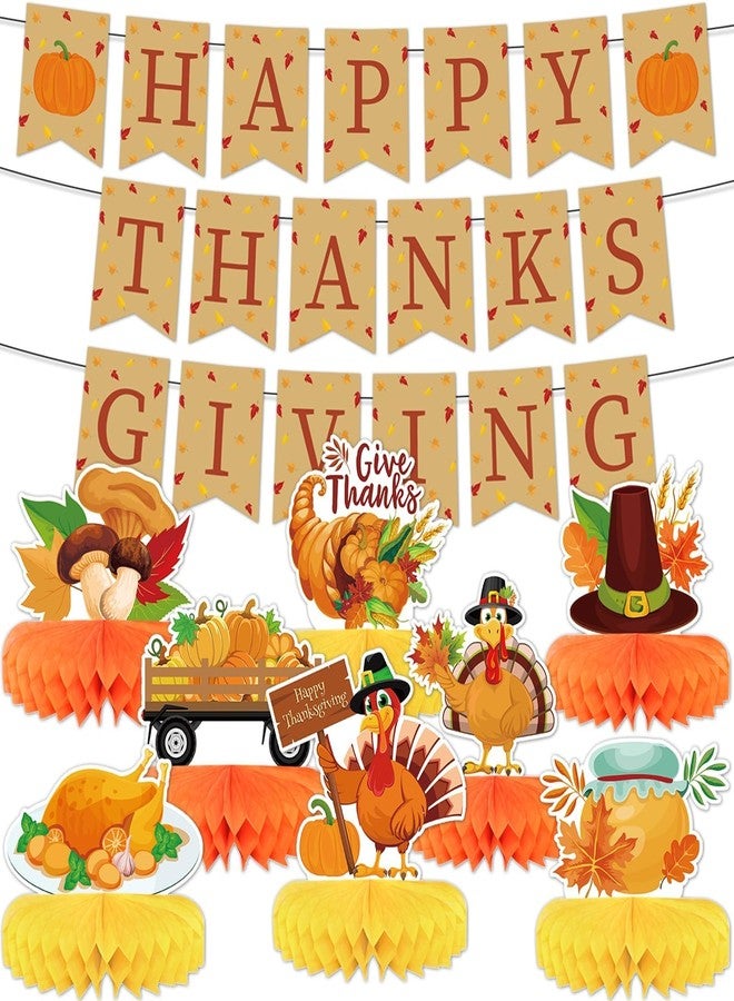 Lonfliness 10pcs Thanksgiving Table Decorations Thanksgiving Honeycomb Centerpiece Party Decoration Thanksgiving Banner Set Fall Table Decor Turkey Pumpkin Truck for Autumn Theme Thanksgiving Party - Image 1