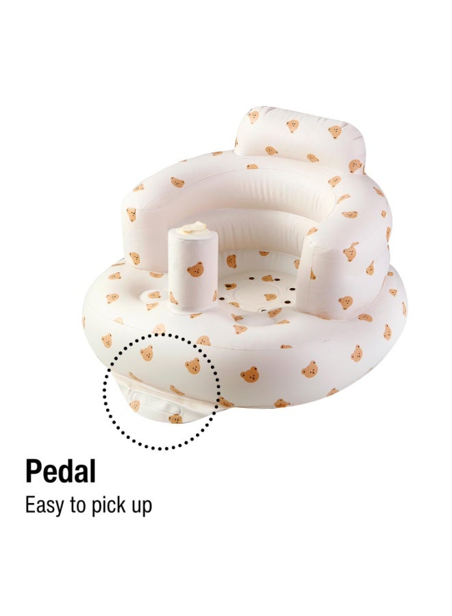 كرسي أطفال قابل للنفخ للأطفال من عمر ٣ أشهر فما فوق، كرسي أطفال قابل للنفخ مع مضخة هواء مدمجة للجلوس، تصميم الدب. - Image 3