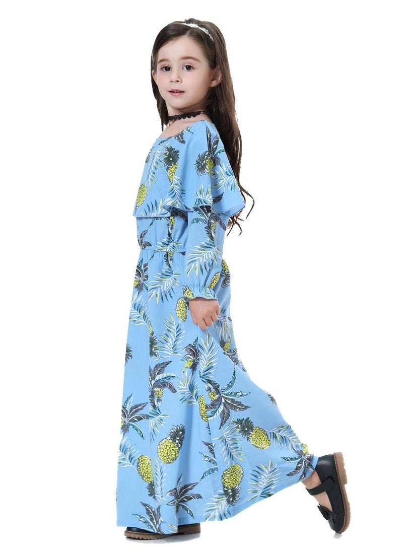Loquat Girl's Printed Maxi Dress With Long Sleeve Sky Blue Mix  - Image 2
